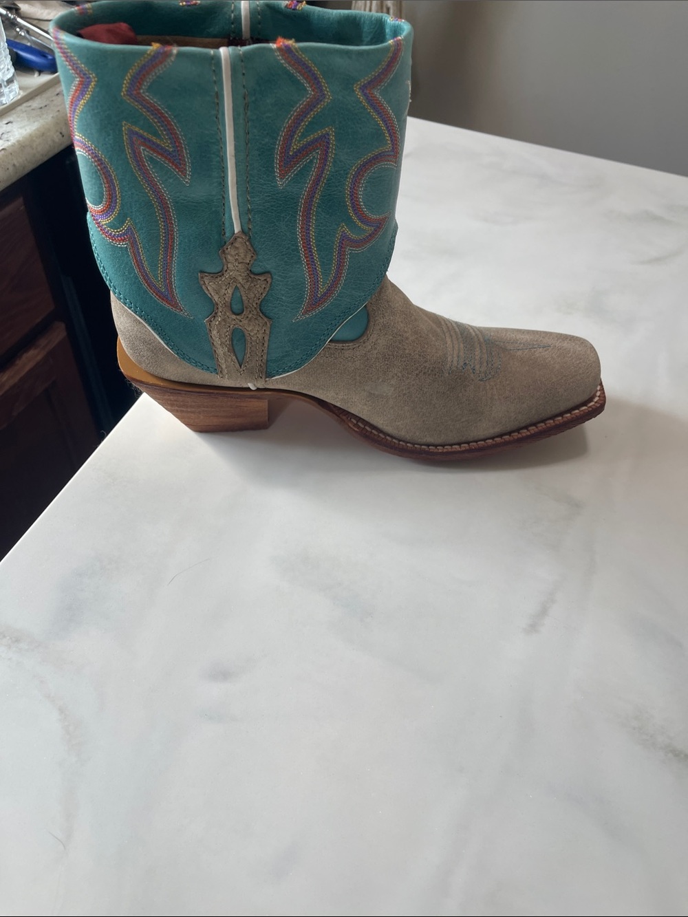 Twisted X Two-Tone Western Ankle Boots in Turquoise and Taupe - Picture 4 of 10